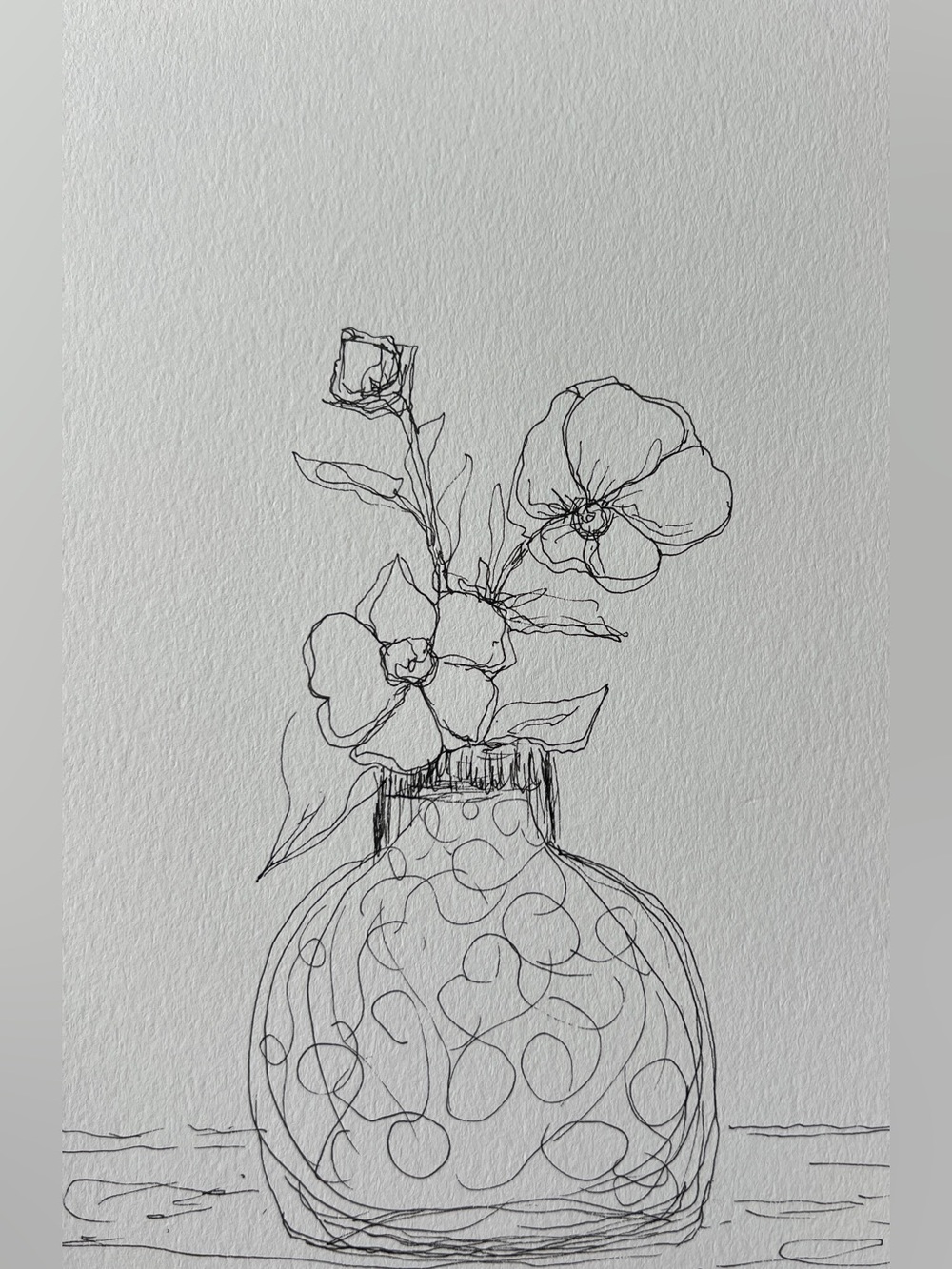 Hand-Drawn Black Ink Floral Sketch in Vase illustration